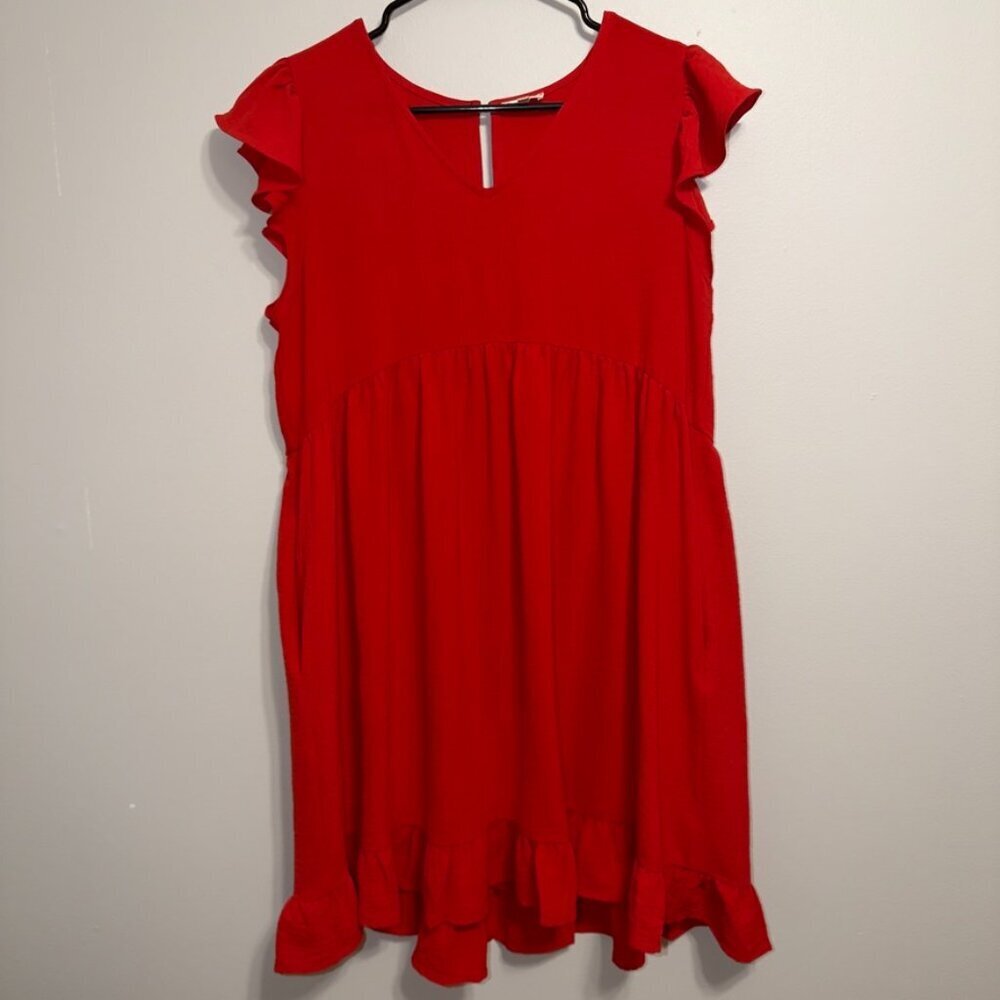 Jodifl Ruffle Sleeve Babydoll Dress Size Medium Red Flowy Boutique - Picture 2 of 7